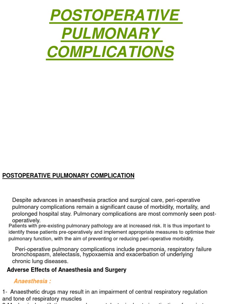 Postoperative Pulmonary Complications | PDF | Anesthesia | Lung