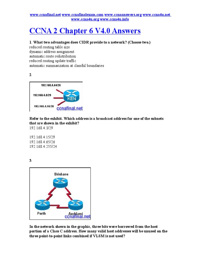 CCNA 2 Chapter 6 V4.0 Exam Answers | PDF | Routing | Computer Architecture