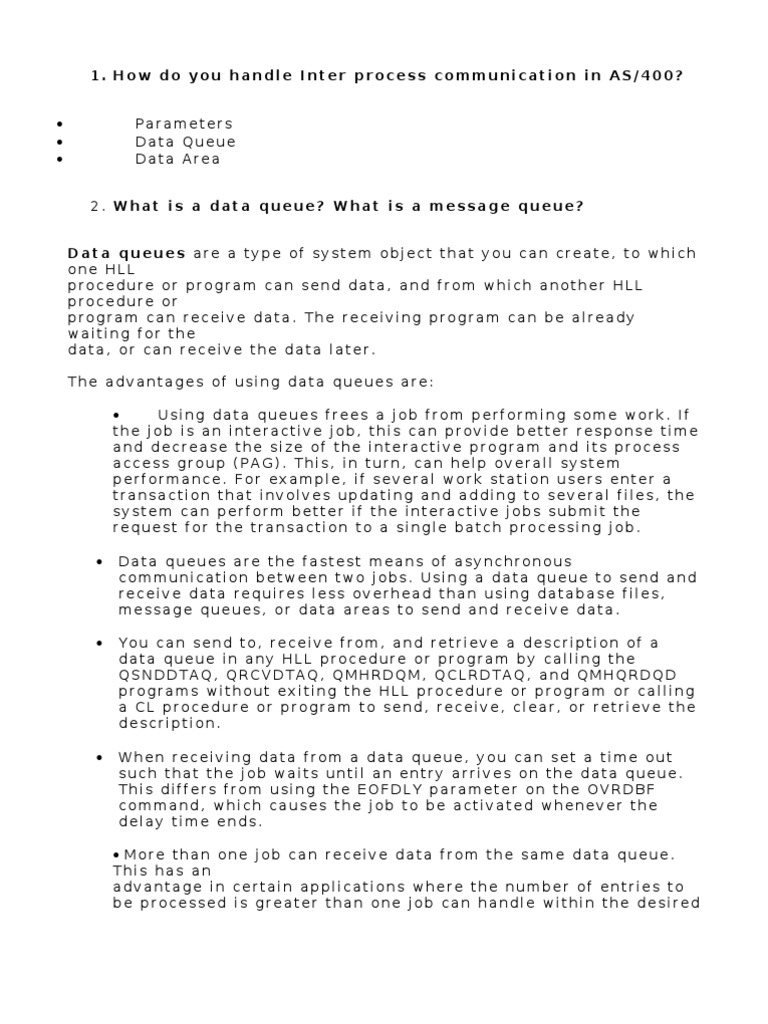 AS/400 Data Queues and Communication | PDF | Ibm System I | Queue ...