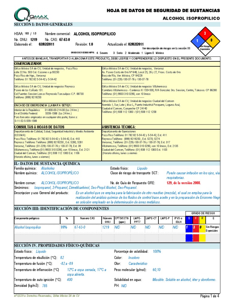 Alcohol Isopropilico Hds Formato 13 Secciones, Qmax Aluminium
