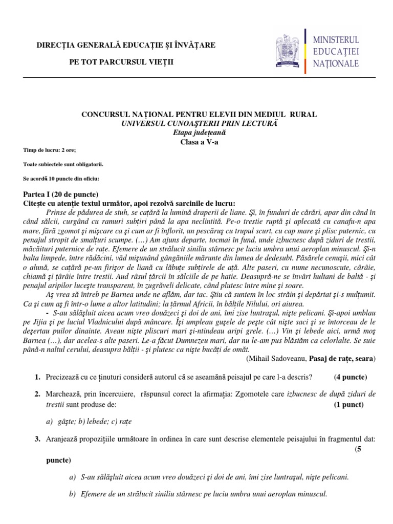 Subiecte Universul Cunoasterii Prin Lectura Rural 2013