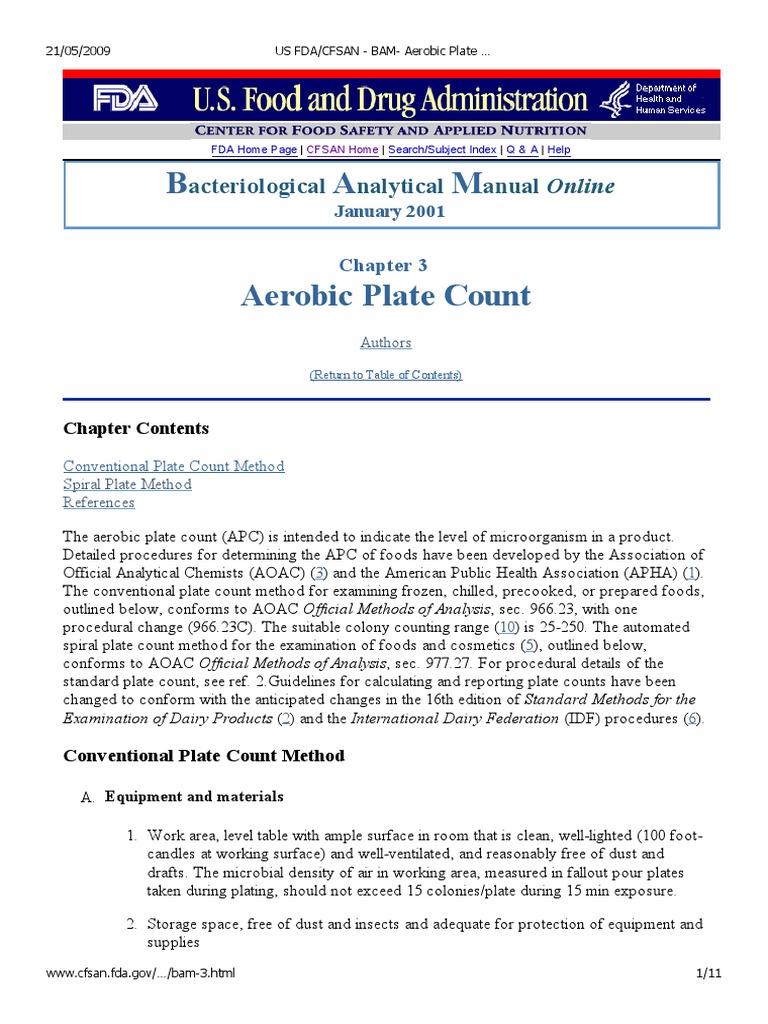FDA CFSAN BAM Aerobic Plate Count PDF PDF Colony Forming Unit