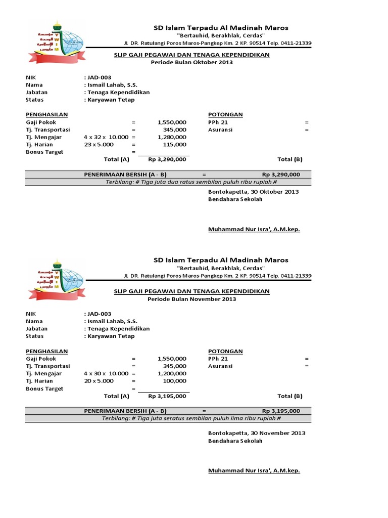 Contoh Slip Gaji Karyawan Format Ms Excel