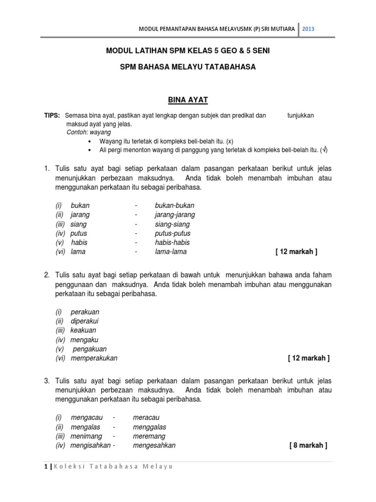 Contoh Soalan Kesalahan Tatabahasa Pt3 - Muharram d