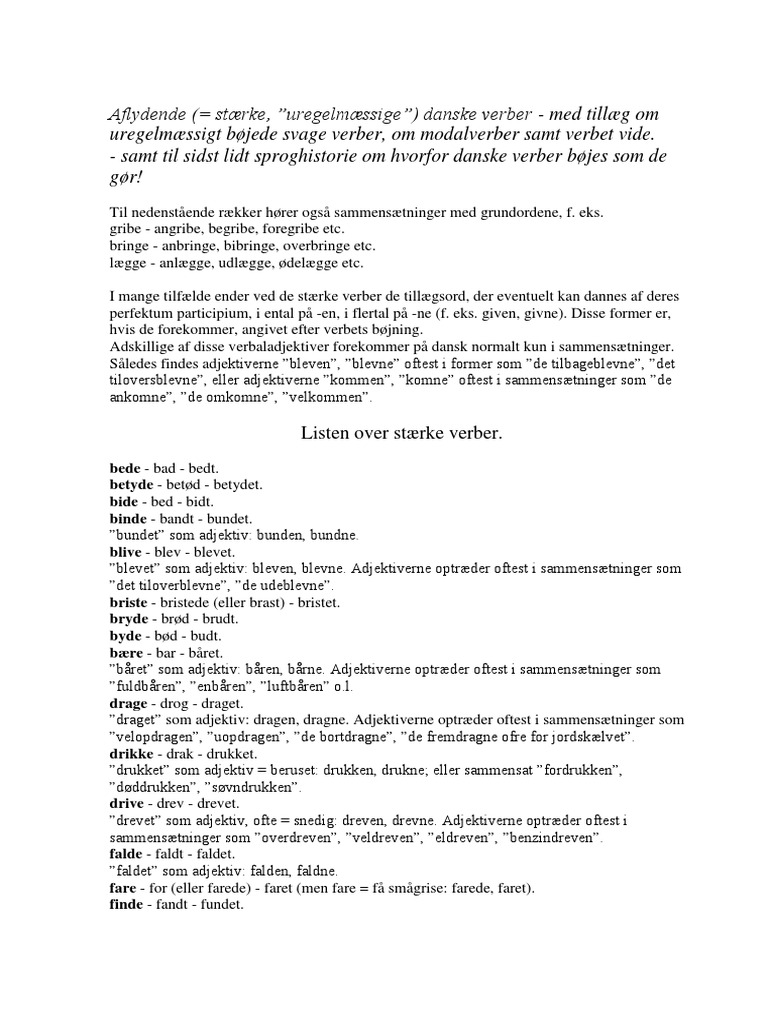 Aflydende Danske Verber | PDF