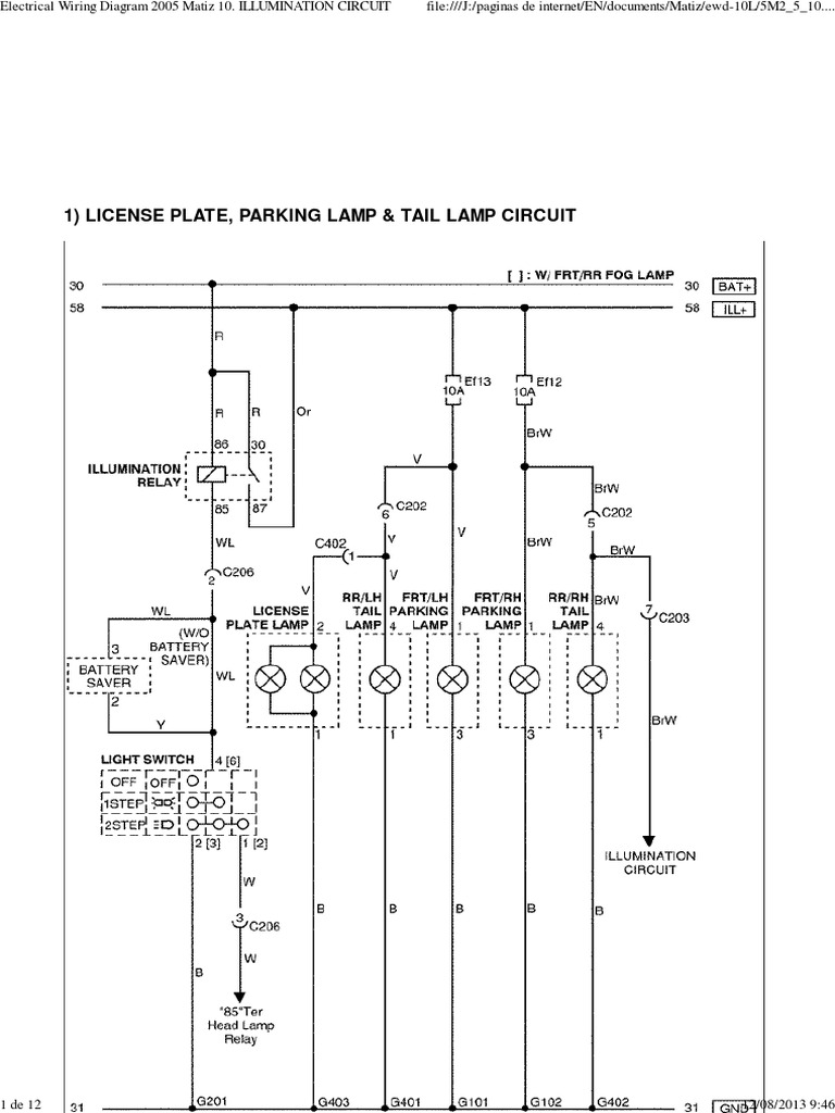 Daewoo Service Manual Tail Lamp Matiz