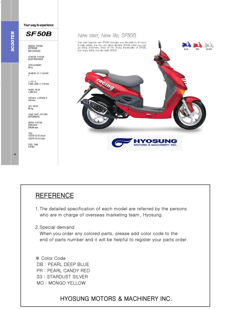 Hyosung Prima 50 Sf50 Scooter Service Repair Manual