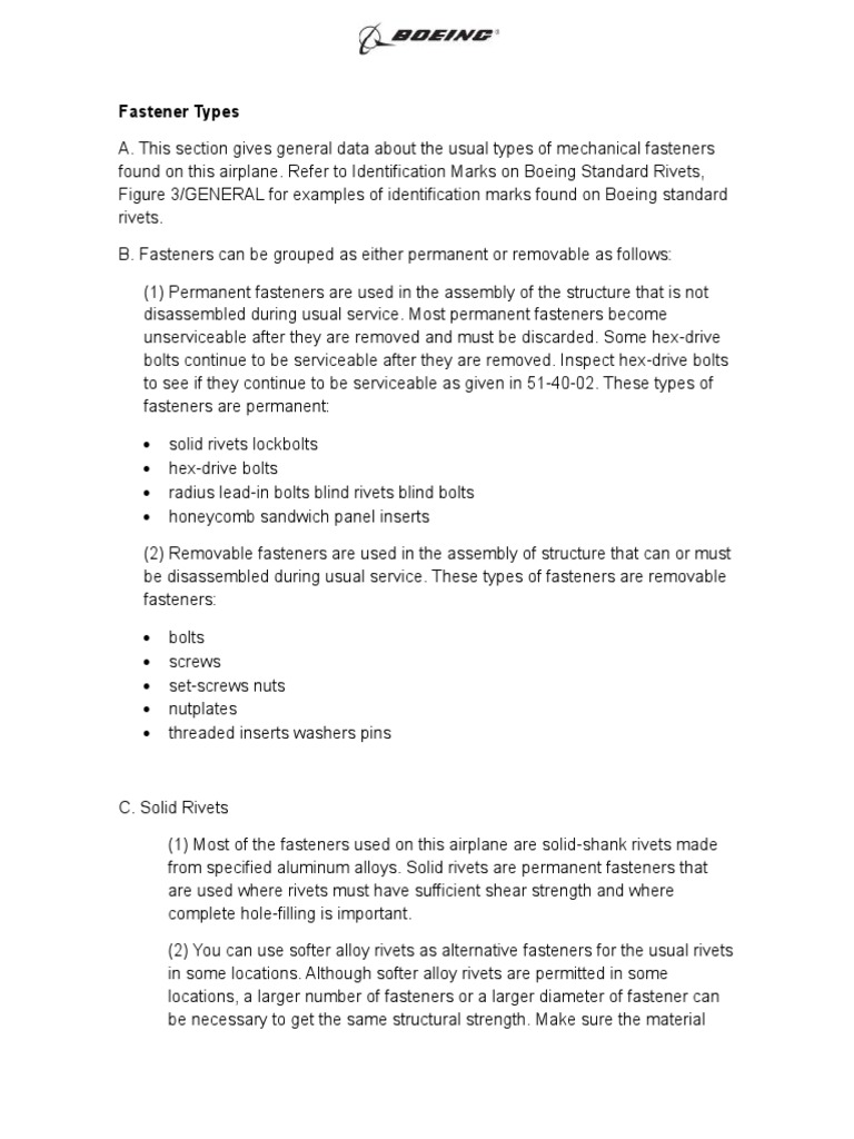 Boeing Fastener Types | PDF | Rivet | Screw