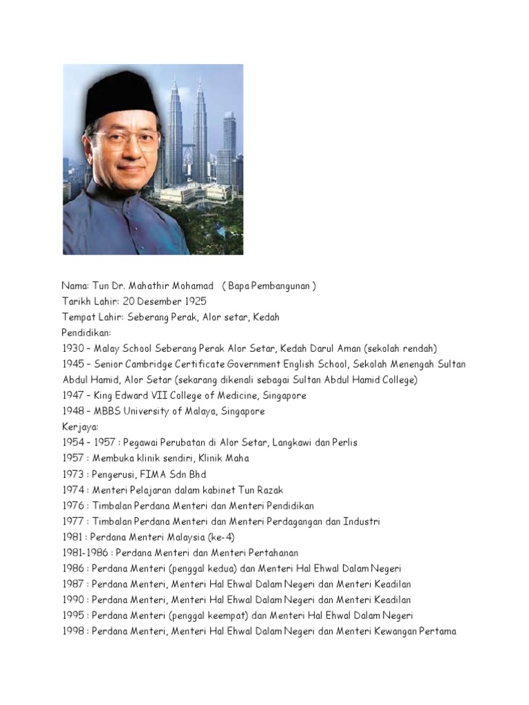 Biodata Tun Dr Mahathir Secara Ringkas / "Dr Mahathir dah tinggalkan