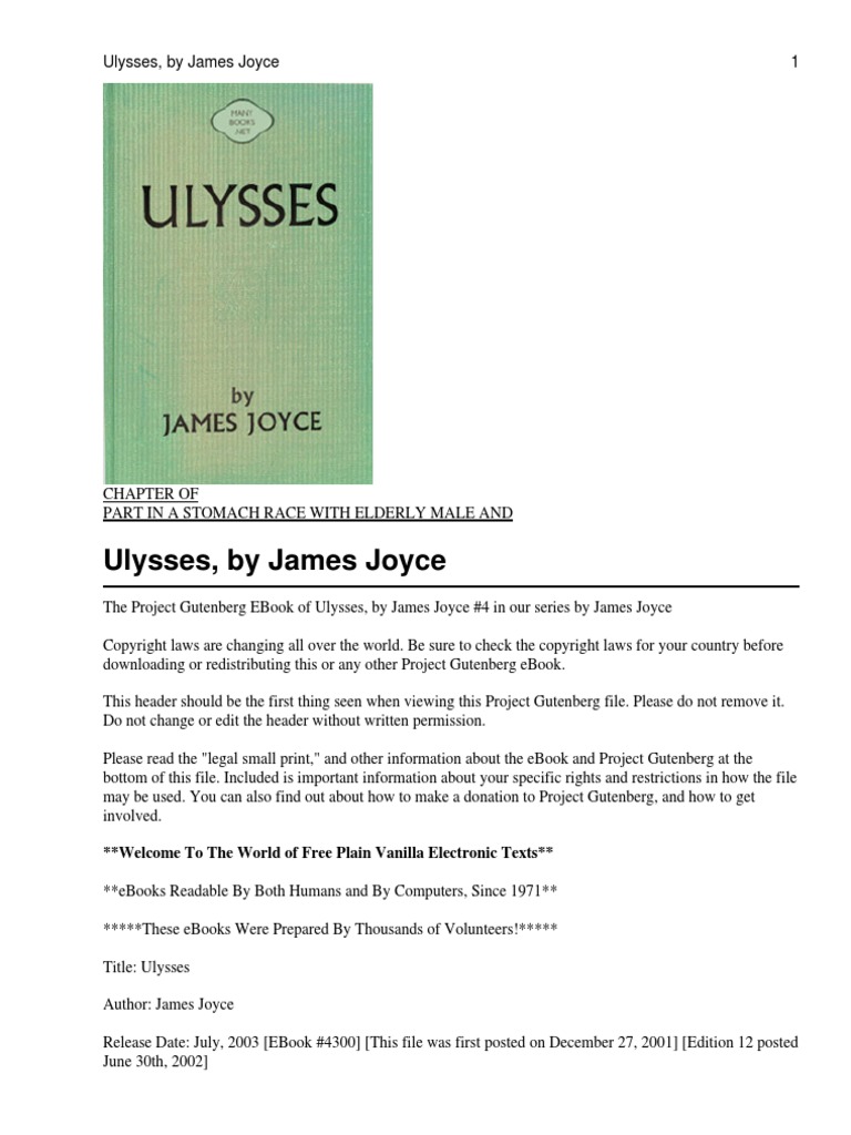 Ulysses by James Joyce PDF Project Gutenberg E Books picture photo