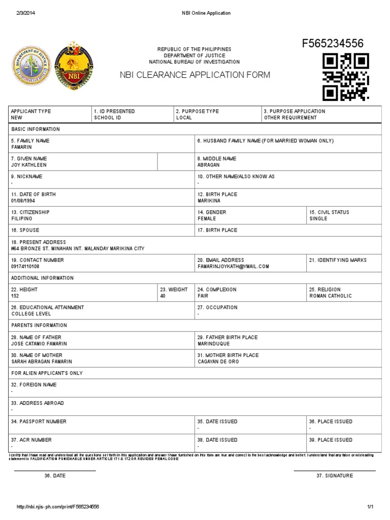 NBI Application Form | Government Information | Politics
