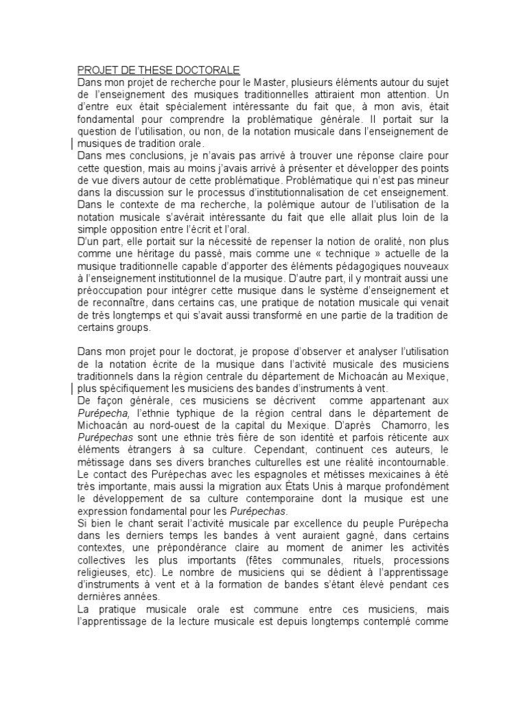Projet de These Doctorale  Doctorat  Musicologie