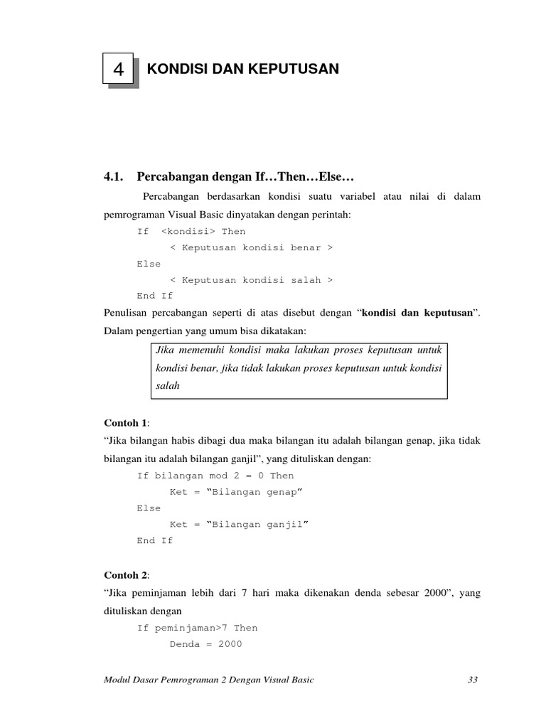 Contoh Percabangan If di Visual Basic | PDF