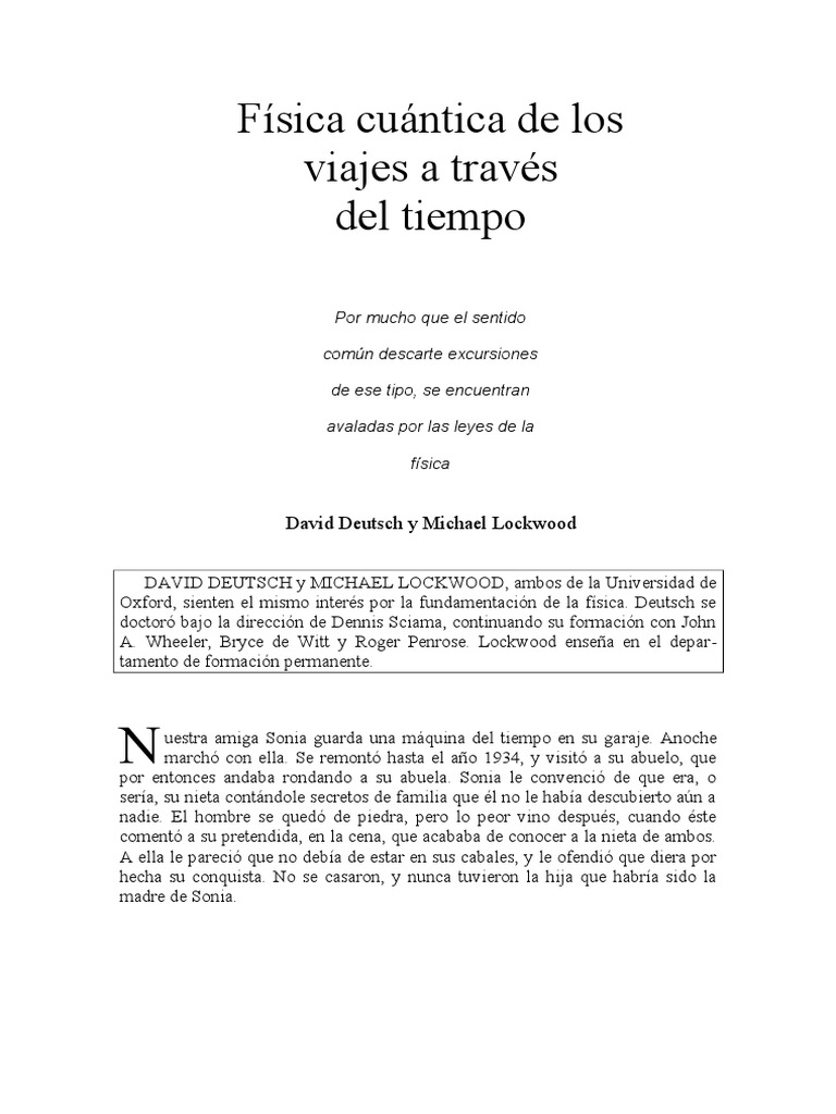 Deutsch David - Fisica Cuantica de Los Viajes a Traves Del Tiempo  Viaje en el tiempo  Hora