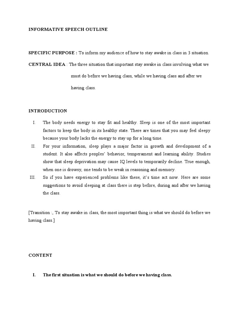 Informative Speech Outline Latest | Download Free PDF | Sleep ...