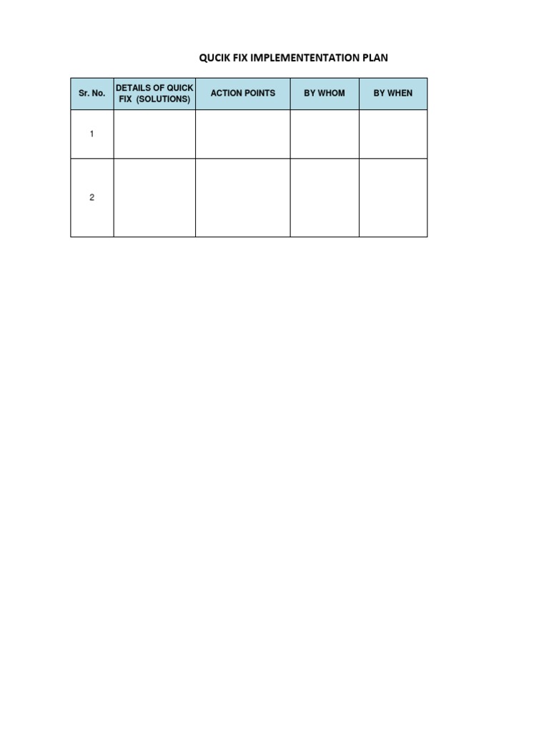 Quick Fix Action Plan Template | PDF