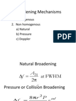 Broadening Mechanisms: 1. Homogenous 2. Non Homogenous A) Natural B) Pressure C) Doppler