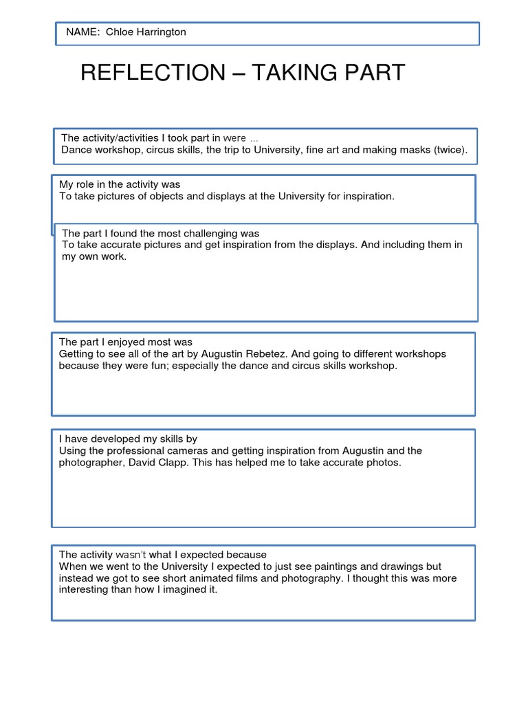 Arts Award Reflection Document | PDF | Hobbies | Crafts