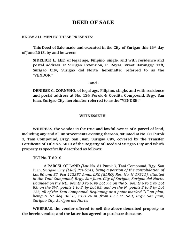 Deed of Sale | PDF | Land Law | Natural Resources Law