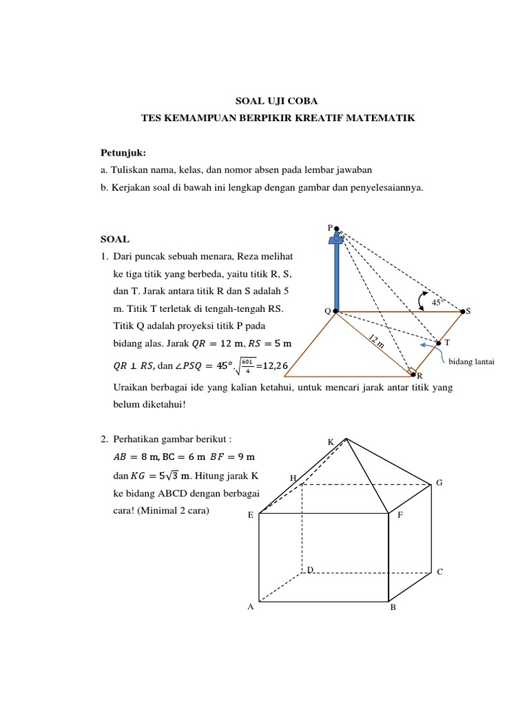 Contoh Soal Kemampuan Berpikir Kreatif Matematika Contoh