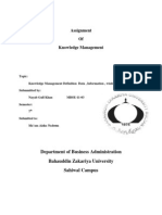 Assignment of Knowledge Management: Department of Business Administration Bahauddin Zakariya University Sahiwal Campus