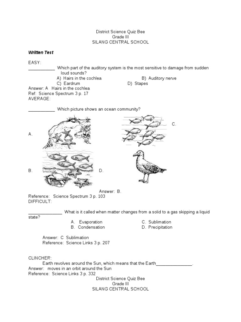 Grade 3 Science Quiz Bee Questions | PDF