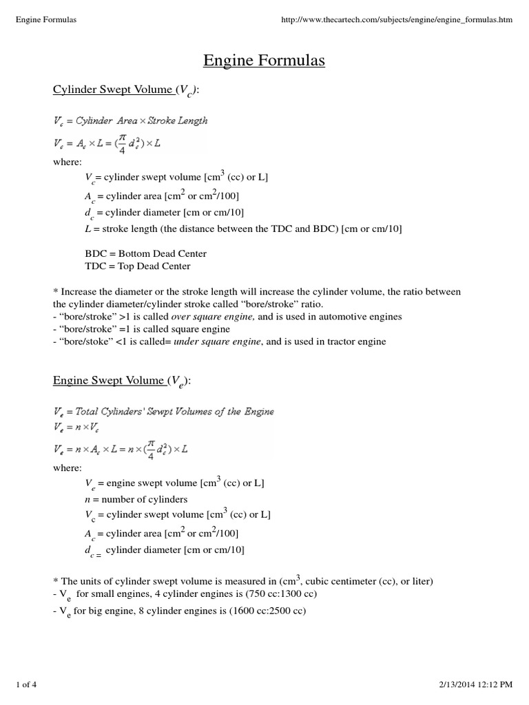 Engine Formulas Cylinder (Engine) Engines