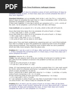 Problems On Time And Work Fraction Mathematics Equations