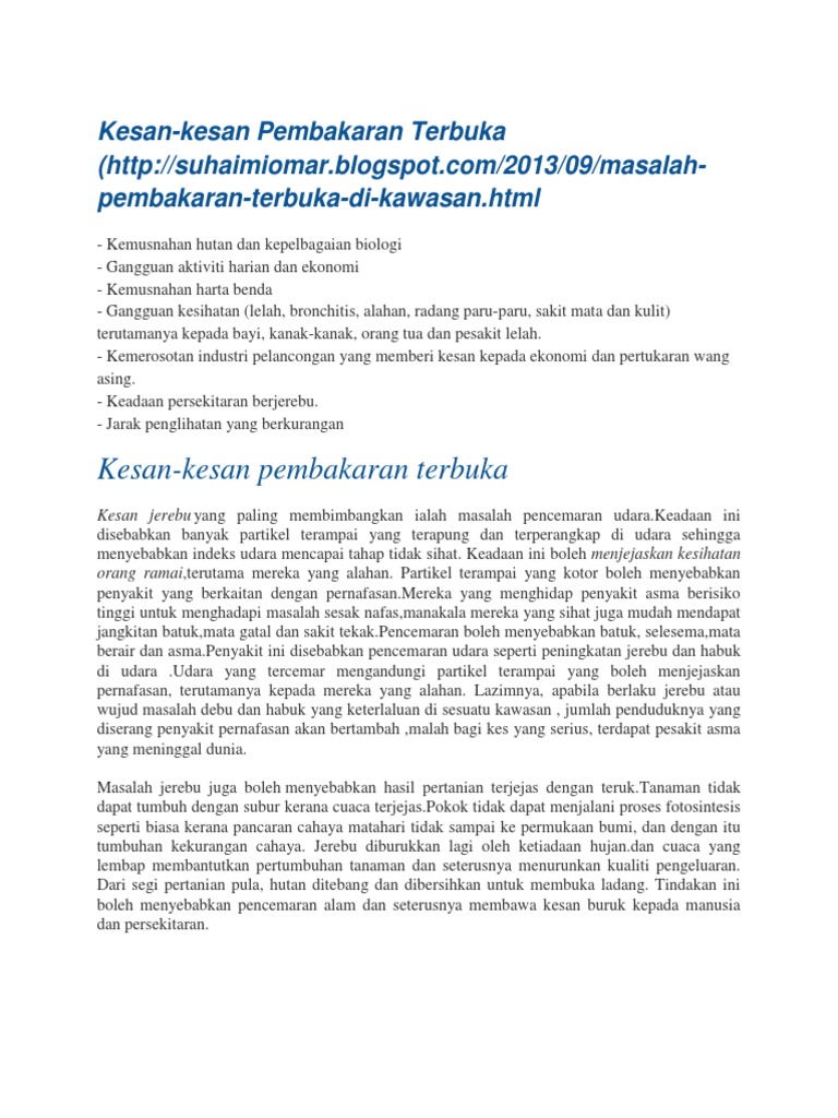 Kesan Pembakaran Terbuka Pdf