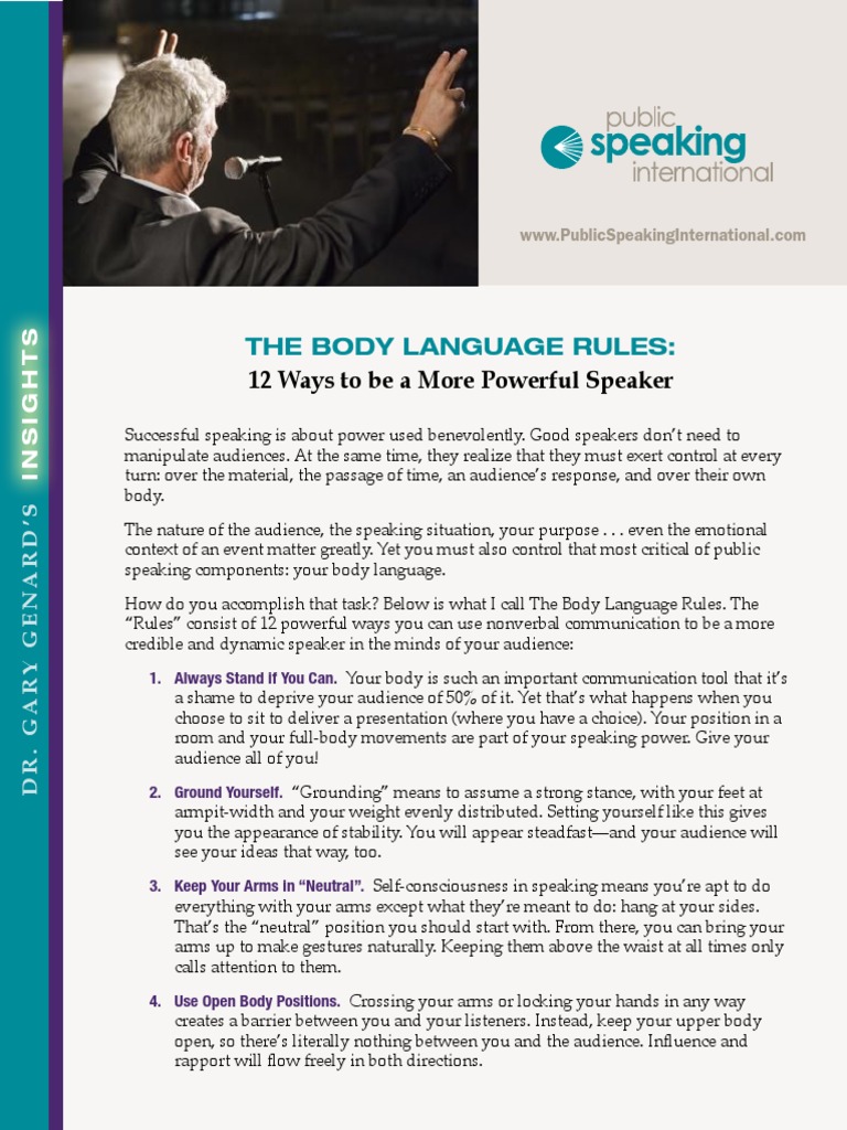 Body Language Tips for Powerful Speaking | PDF | Body Language | Gesture