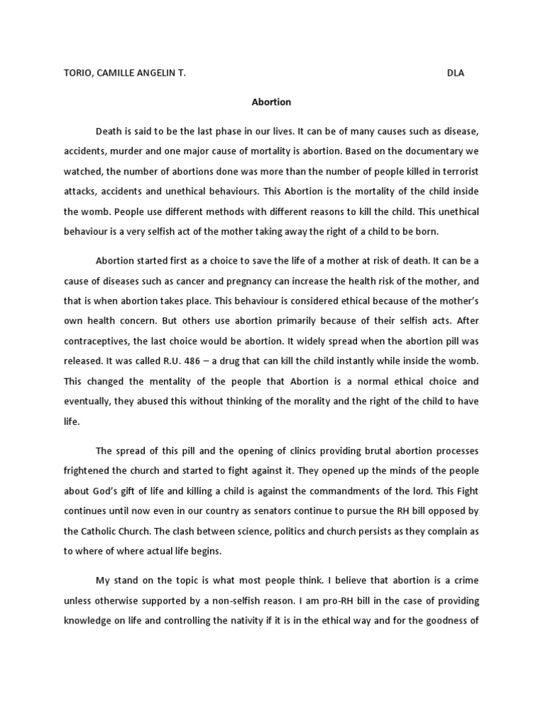 Реферат: Abortion 19 Essay Research Paper AbortionAbortion is