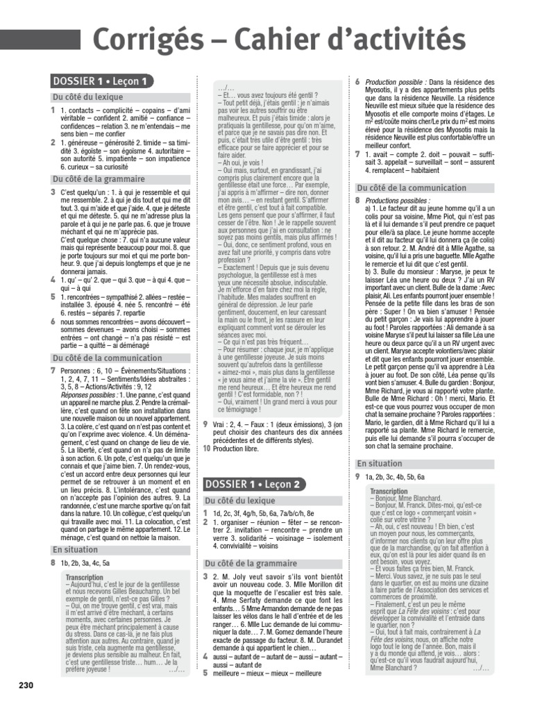 Ni Shuo Ya Cahier D'activité 1 Corrigé
