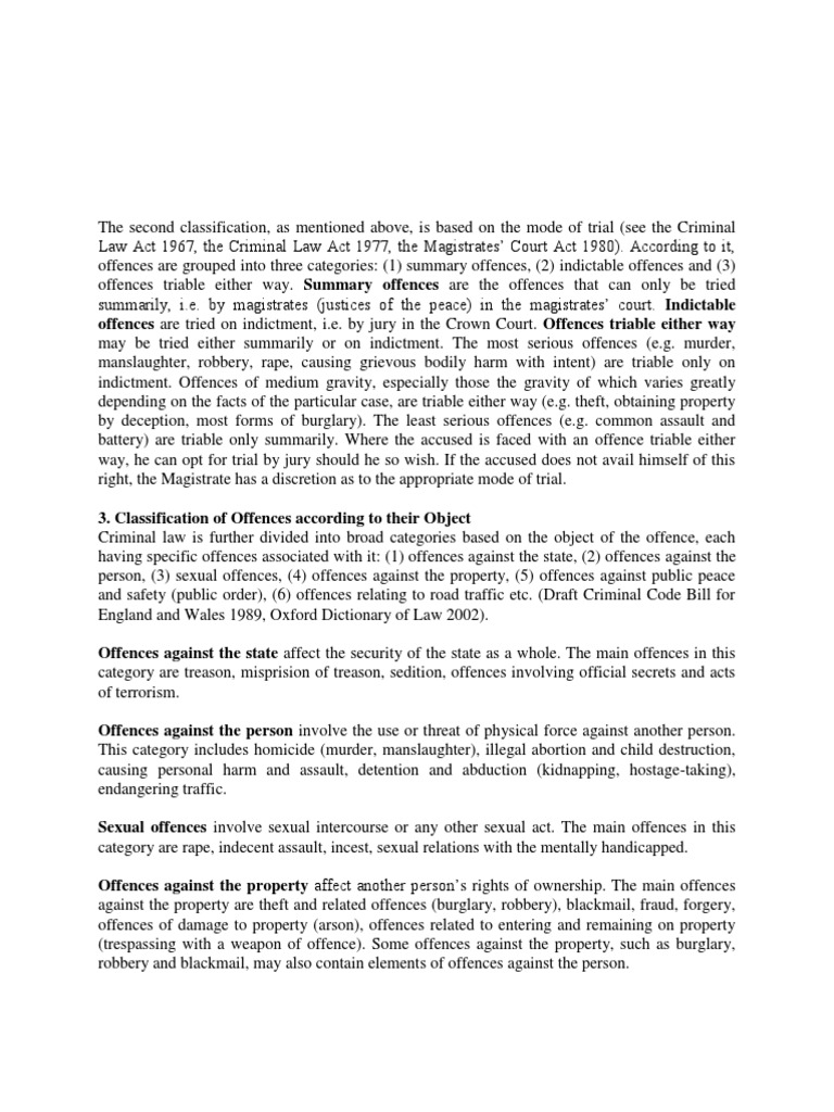 Criminal Offence Classifications | PDF | Indictment | Crime & Violence