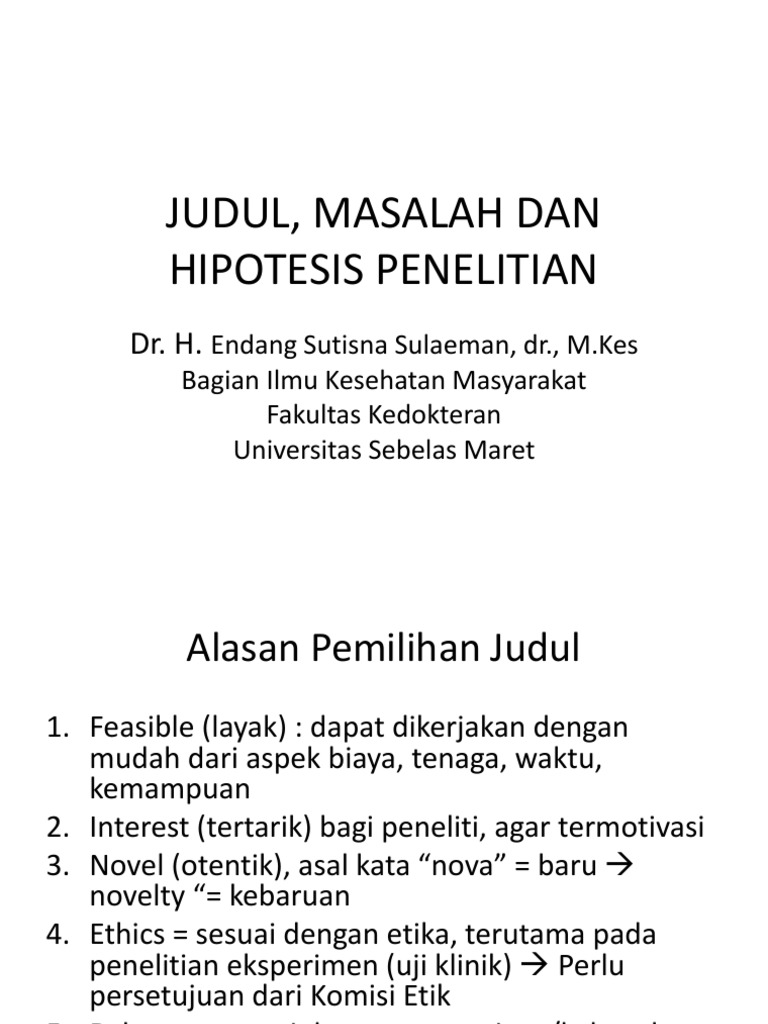 Judul Penelitian Masalah Dan Hipotesis