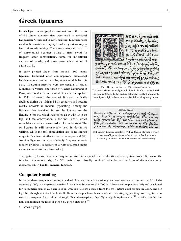 Greek Ligatures Greek Alphabet Symbols