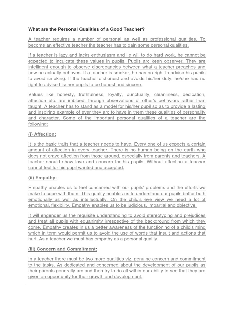 Qualities of an Effective Teacher | PDF | Empathy | Humour