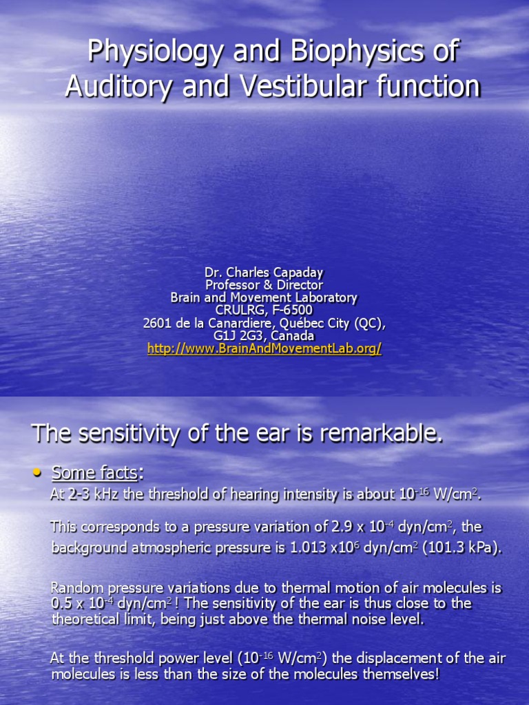 Physiology and Biophysics of Auditory and Vestibular Function | PDF ...