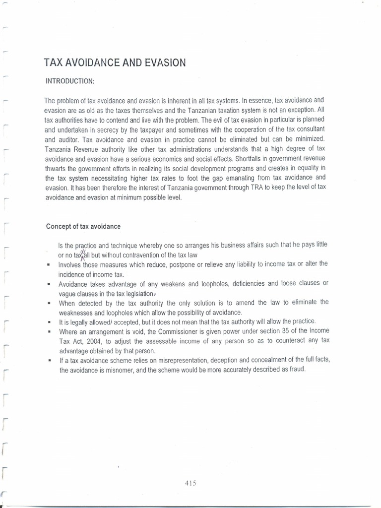 TAX Tax Avoidance and Evasion