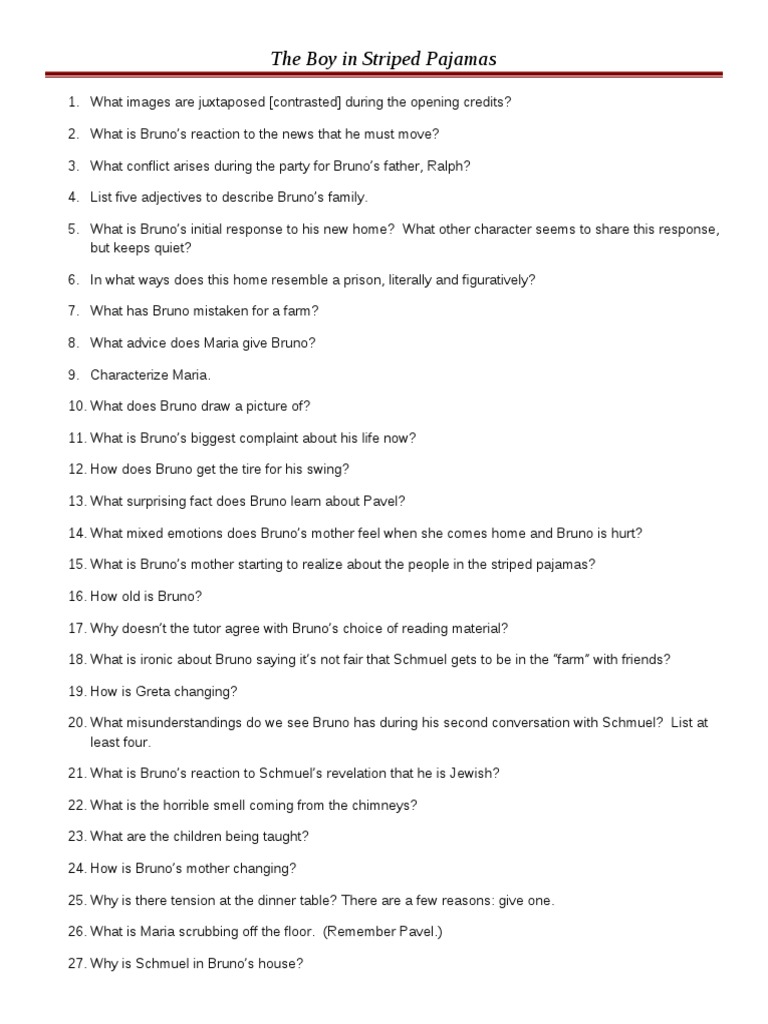 The Boy in Striped Pajamas Film Questions