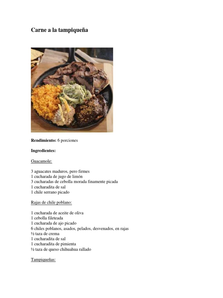 Carne A La Tampiqueña | PDF | Cocina latinoamericana | Comida y bebida