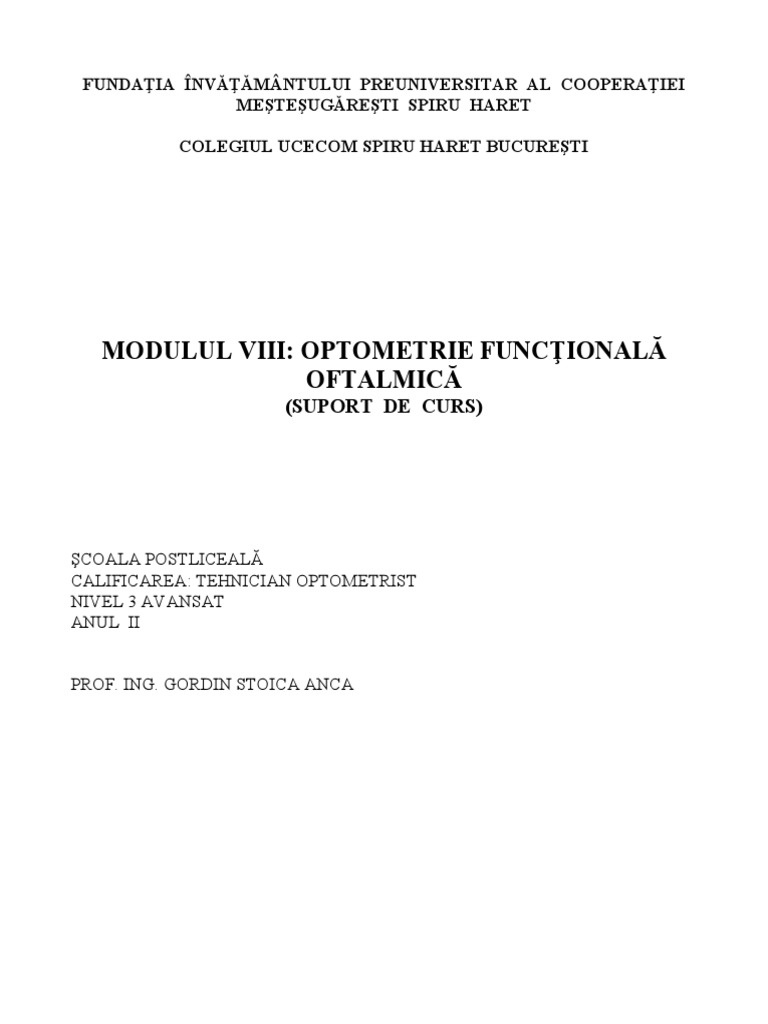 IITO Curs MVIII Optometrie Functionala | PDF