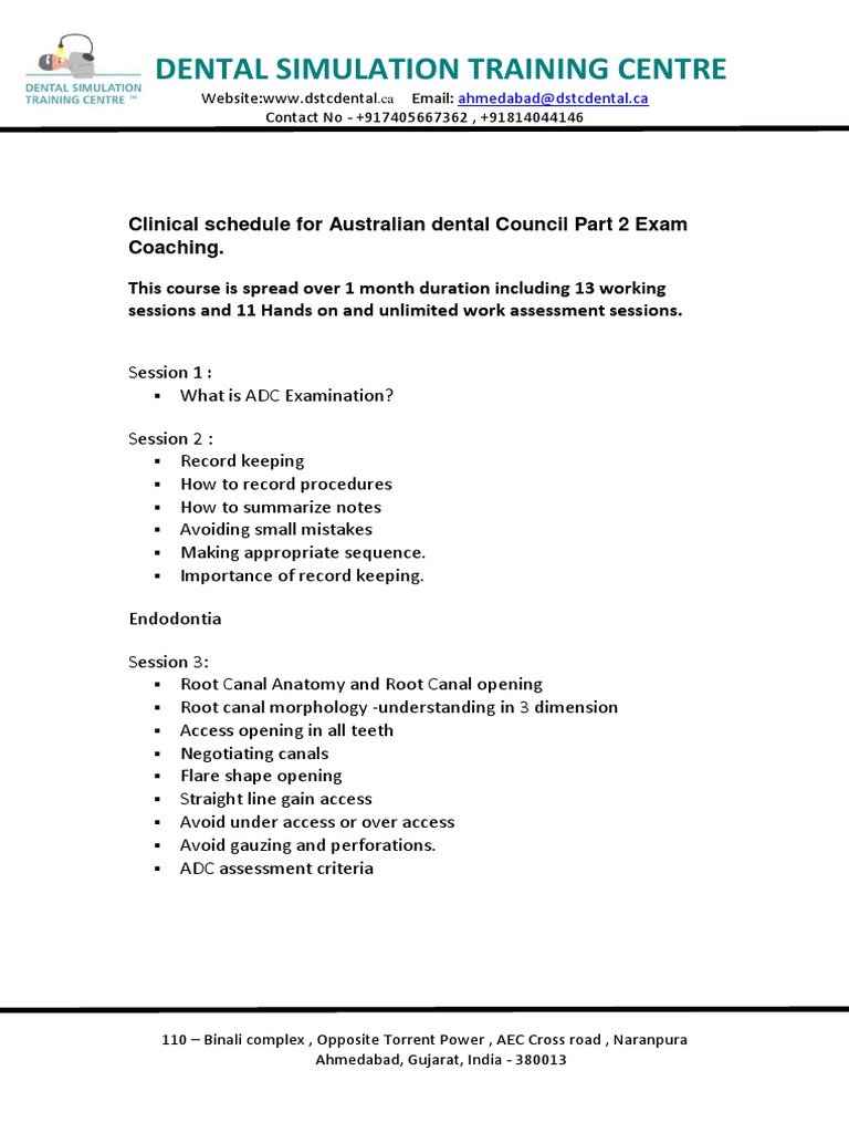 Clinical Schedule for Australian Dental Council Part 2 Exam Coaching (3) Health Sciences