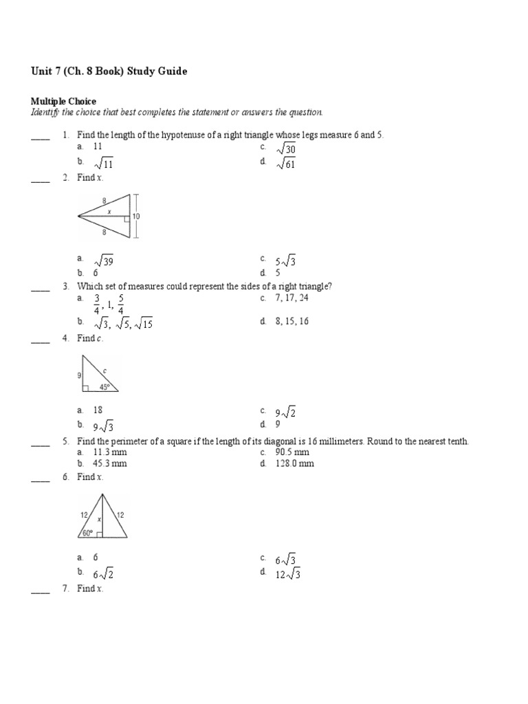 Unit 7 Geometry Study Guide Answers | PDF | Elementary Geometry ...