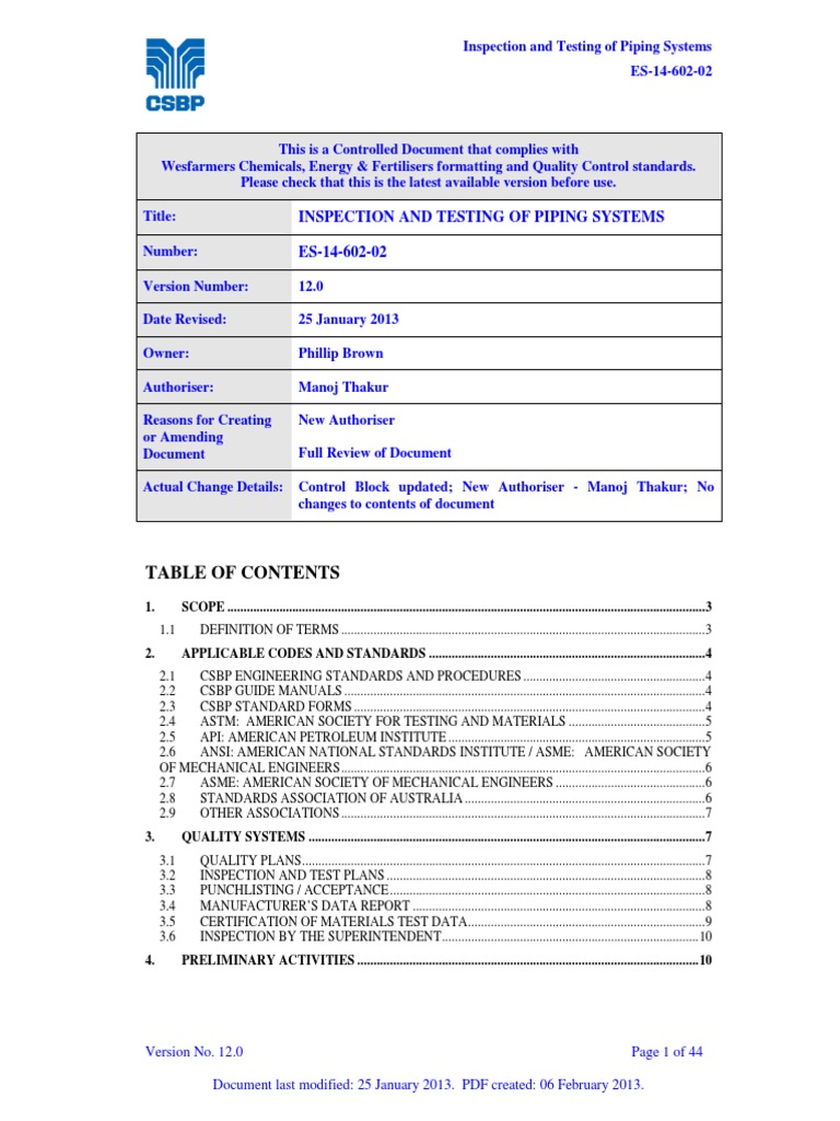 Inspection of Testing Pipe Support | PDF | Pipe (Fluid Conveyance) | Valve
