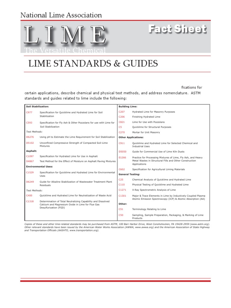 Lime Standards Lime (Material) Fly Ash