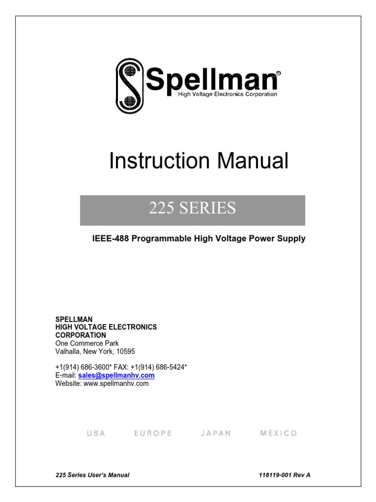 Spellman 225 Series IEEE488 Programmable High Voltage Power Supply