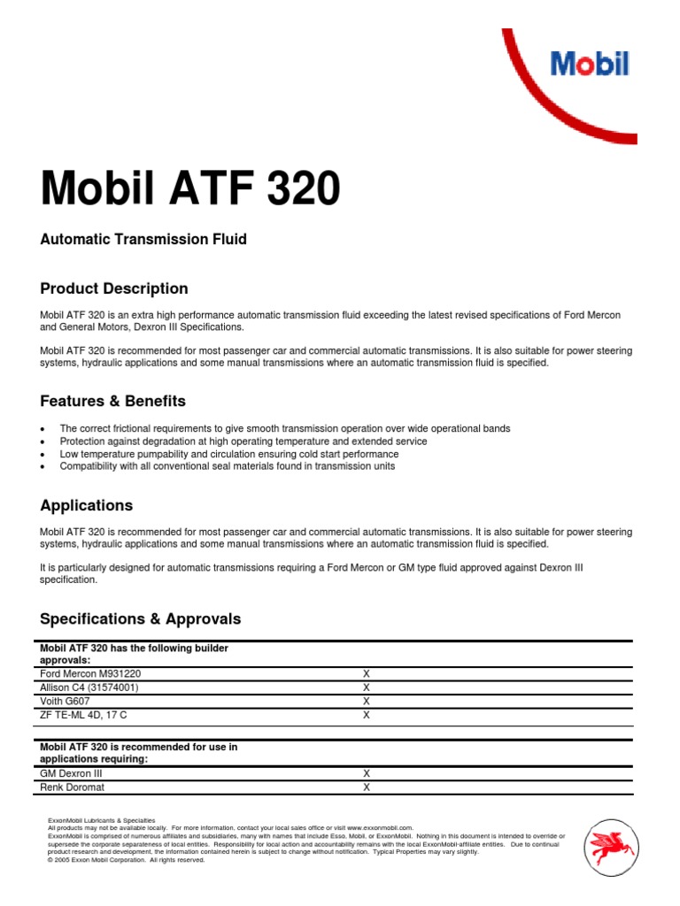 Mobil ATF 320 | Exxon Mobil | Automatic Transmission
