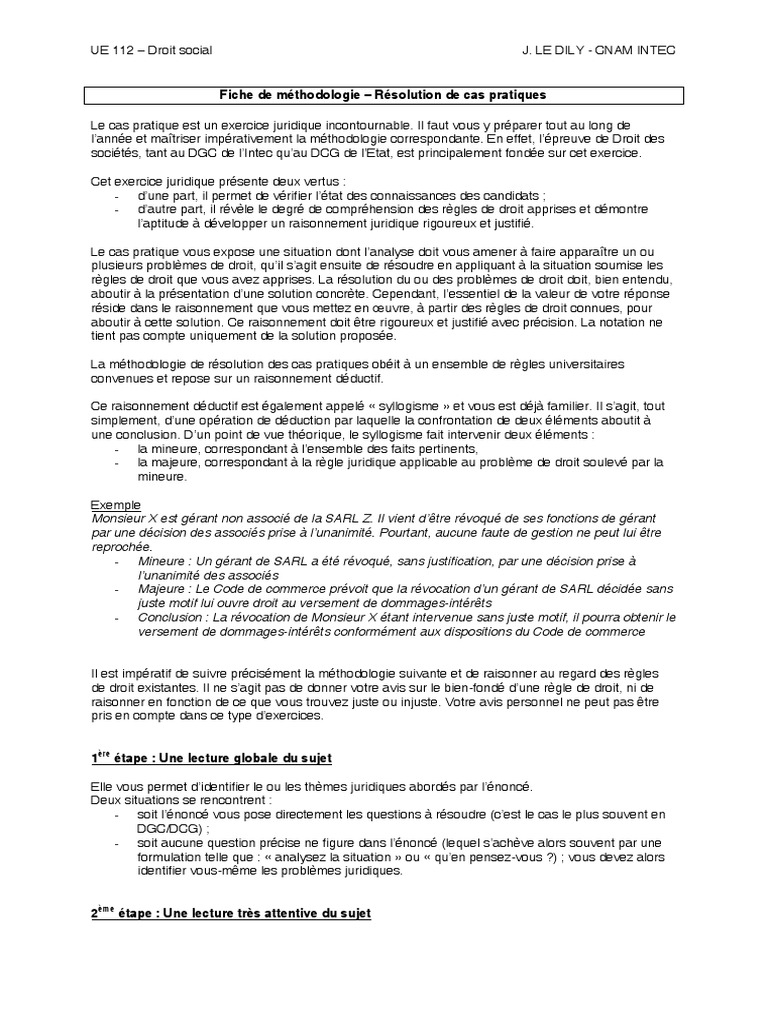 Cas Pratique Droit Des Sociétés Corrigé Pdf