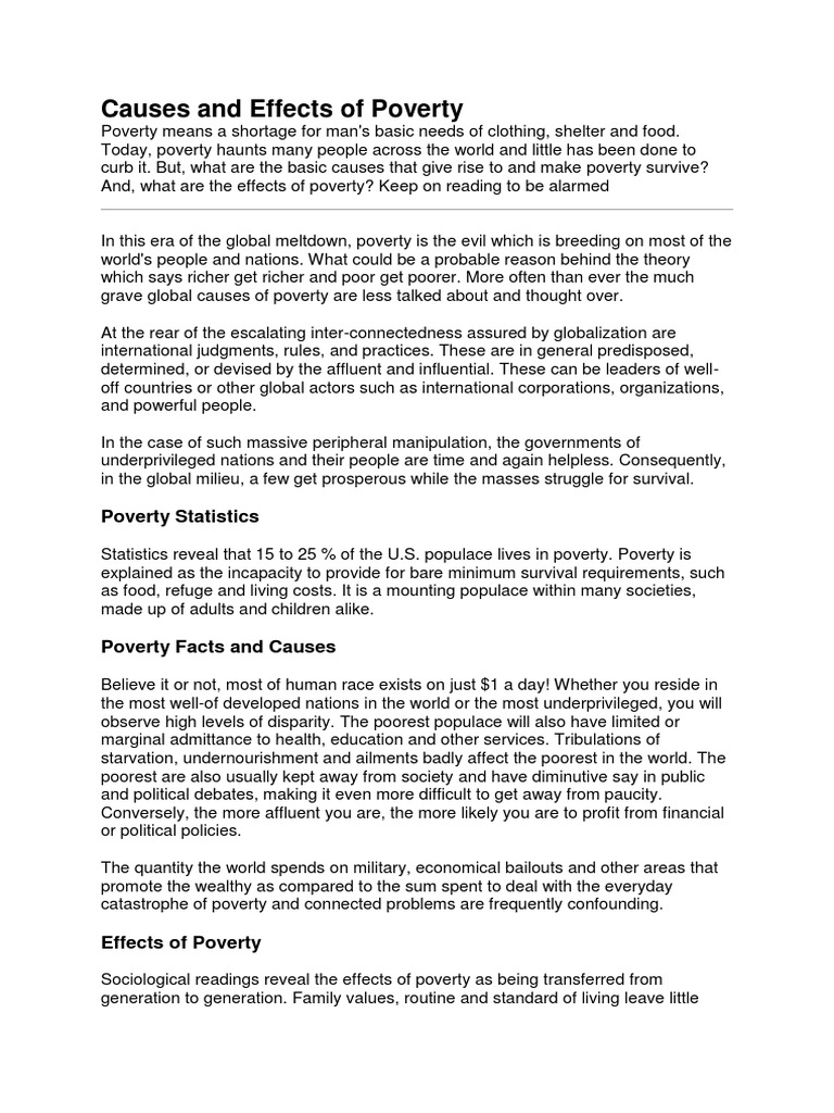 Causes and Effects of Poverty | PDF | Poverty | Poverty & Homelessness