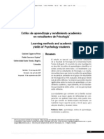 Estilos aprendizaje y rendimiento estudiantes Psicología